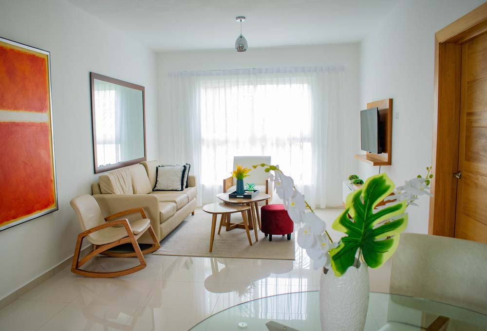 View of the living room with a window in an apartment at Beach Apartamentos in Playa Palmera 